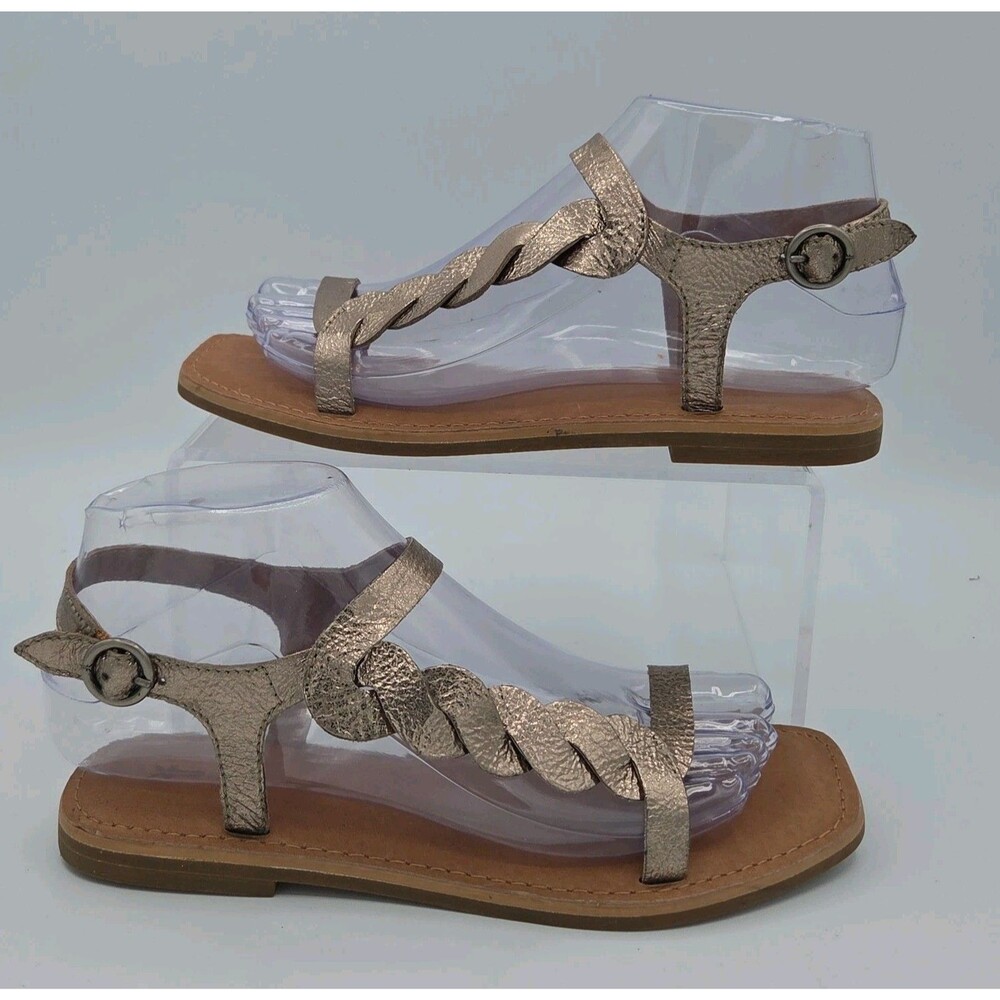 Frye Sydney Braid Sandal Metallic Bronze Braided Leather Flats Womens Size 5.5